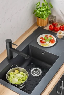 Spoelbak Einna 1 Xl Bak 86X50X20Cm Composiet Zwart|Brico
