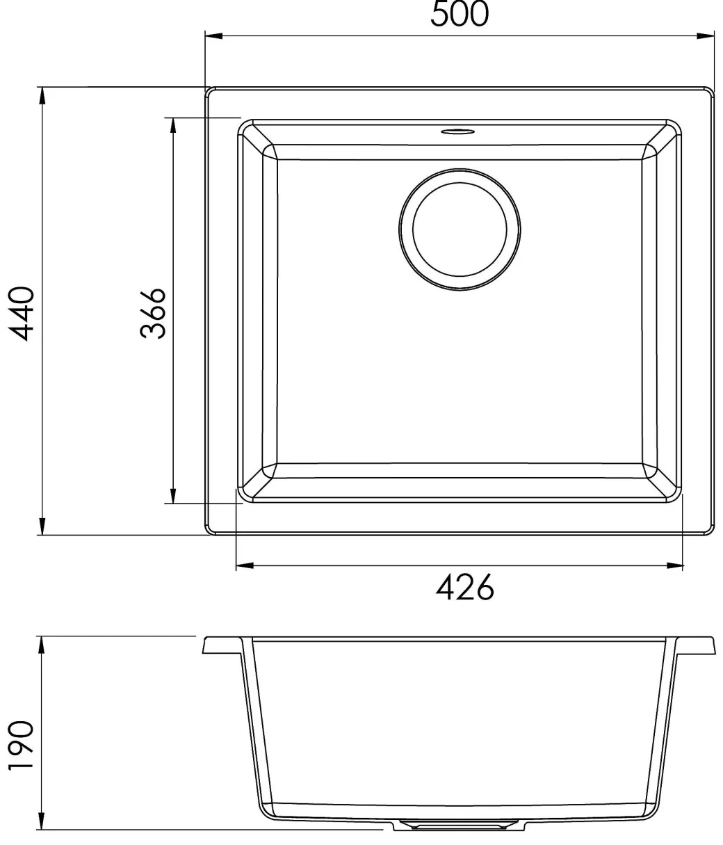 Spoelbak Evo 1 Xl Bak 50X44X19Cm Composiet Zwart|Brico Discount