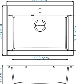 Spoelbak Hexo 1 Xl Bak 66X50X21Cm Composiet Zwart|Brico New