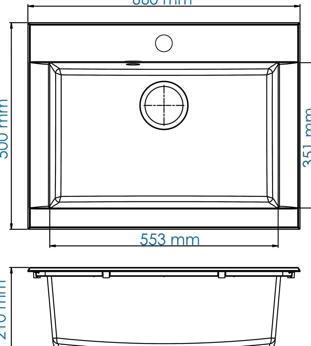 Spoelbak Hexo 1 Xl Bak 66X50X21Cm Composiet Zwart|Brico New