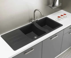 Spoelbak Vogua 2 Bakken 116X50X21Cm Composiet Zwart|Brico Sale