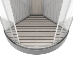 Technische Eigenschappen:85X185X215Cmbenodigde Hoogte Voor Installatie 230Cmmetaalgrijs Gelakte Aluminium Structuuromkeerbare Schuifdeur In 6 Mm Van Gehard Glasachterwand Van Grijs Gehard Glas Van 5 Mmcomposiet Houten Kolom Met Roestvrijstalen Plaatvoorwanden En Zijkanten Met Gematteerde Bandenversterkt Grijs Acryl Dak En Douchebakmagnetische Sluitingsiliconenvrije Montagetoebehoren: Rvs Regendouchekopanti-Kalksteen Multi-Jet Roestvrijstalen Hydromassagepaneelanti-Kalksteen Handdouchepvc-Slang Met Metallic Effectglazen Plankenverchroomd Roestvrijstalen Handvatmechanische Mengkraan90 Mm Afvoer Met Hoog Debietcomposiet Houten Roostergeleverd Met Aansluitslangen|Brico Online