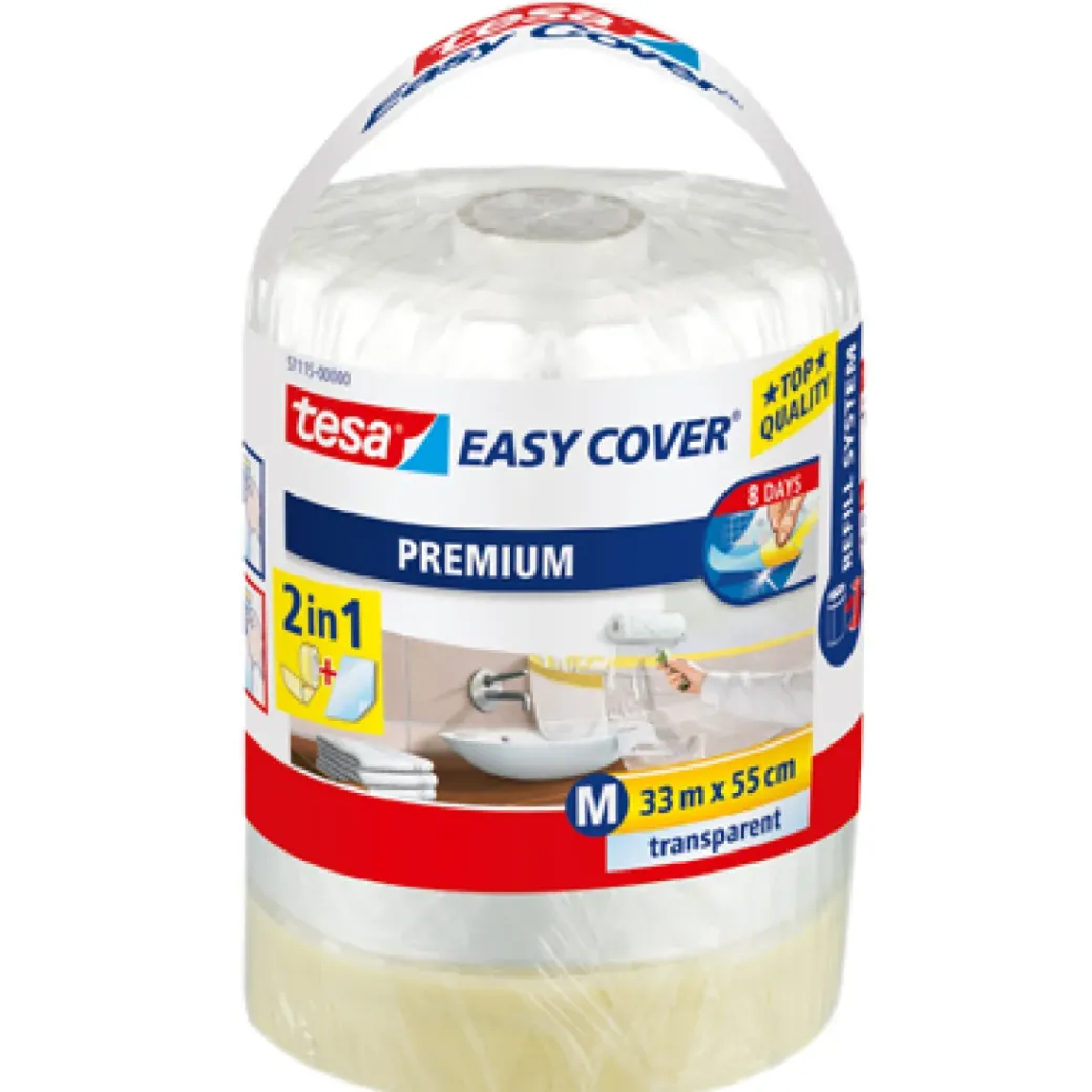 Brico Afplaktape-Tesa Navulling Afdekfolie En Afplakband 'Easy Cover' Transparant 33Mx55Cm