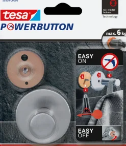 Brico Ophangsystemen-Tesa Powerbutton Haak Rond Glanzend Mat Chroom 6Kg