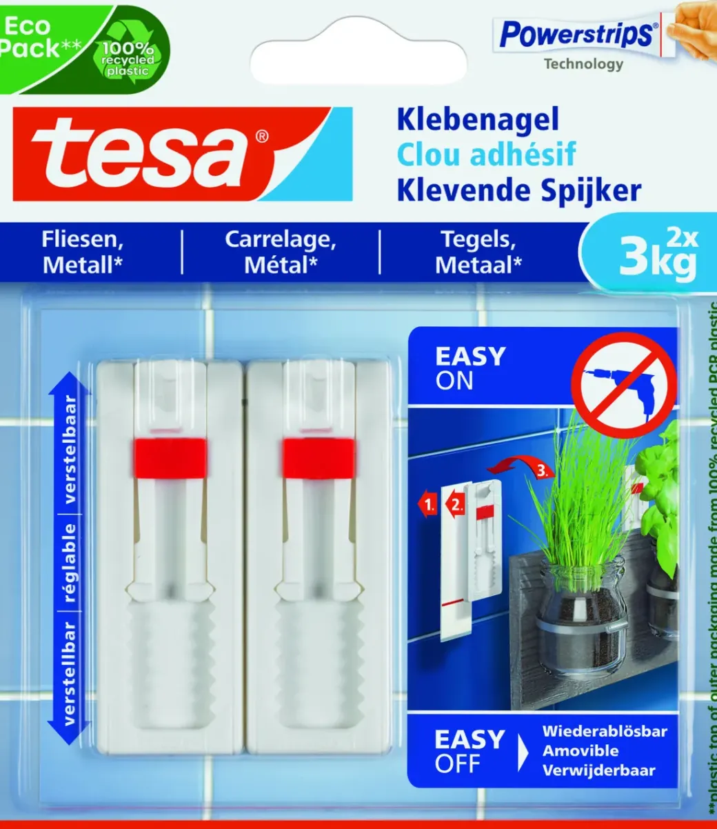 Brico Ophangsystemen-Tesa Verstelbare Klevende Spijker Voor Metaal En Tegels - 2 X 3 Kg