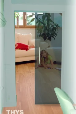 Brico Schuifdeuren-Thys Veiligheidsglas Schuifdeur 'Thytan Sliding' Grijs Gerookt 215X83Cm