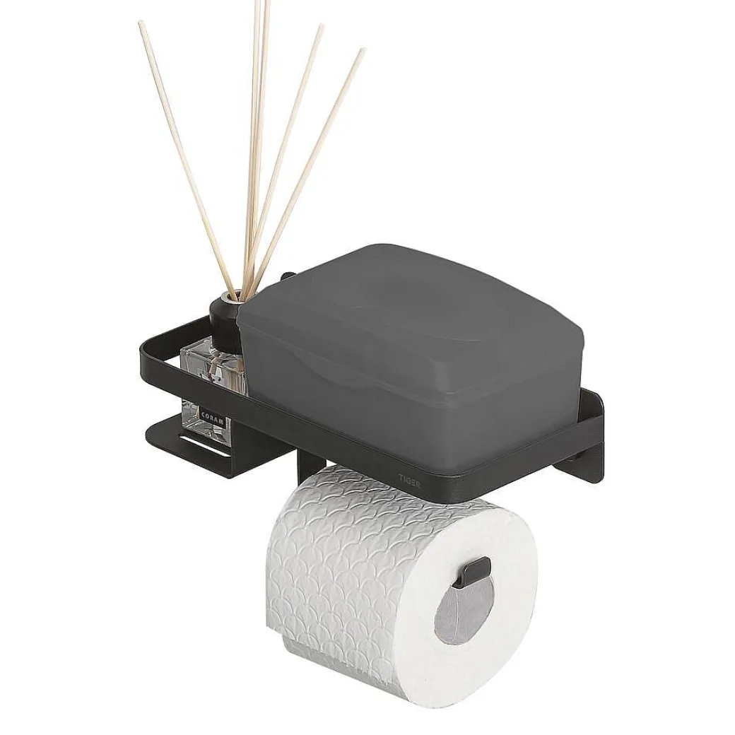 Tiger Caddy Toiletrolhouder Met Planchet Zwart|Brico New