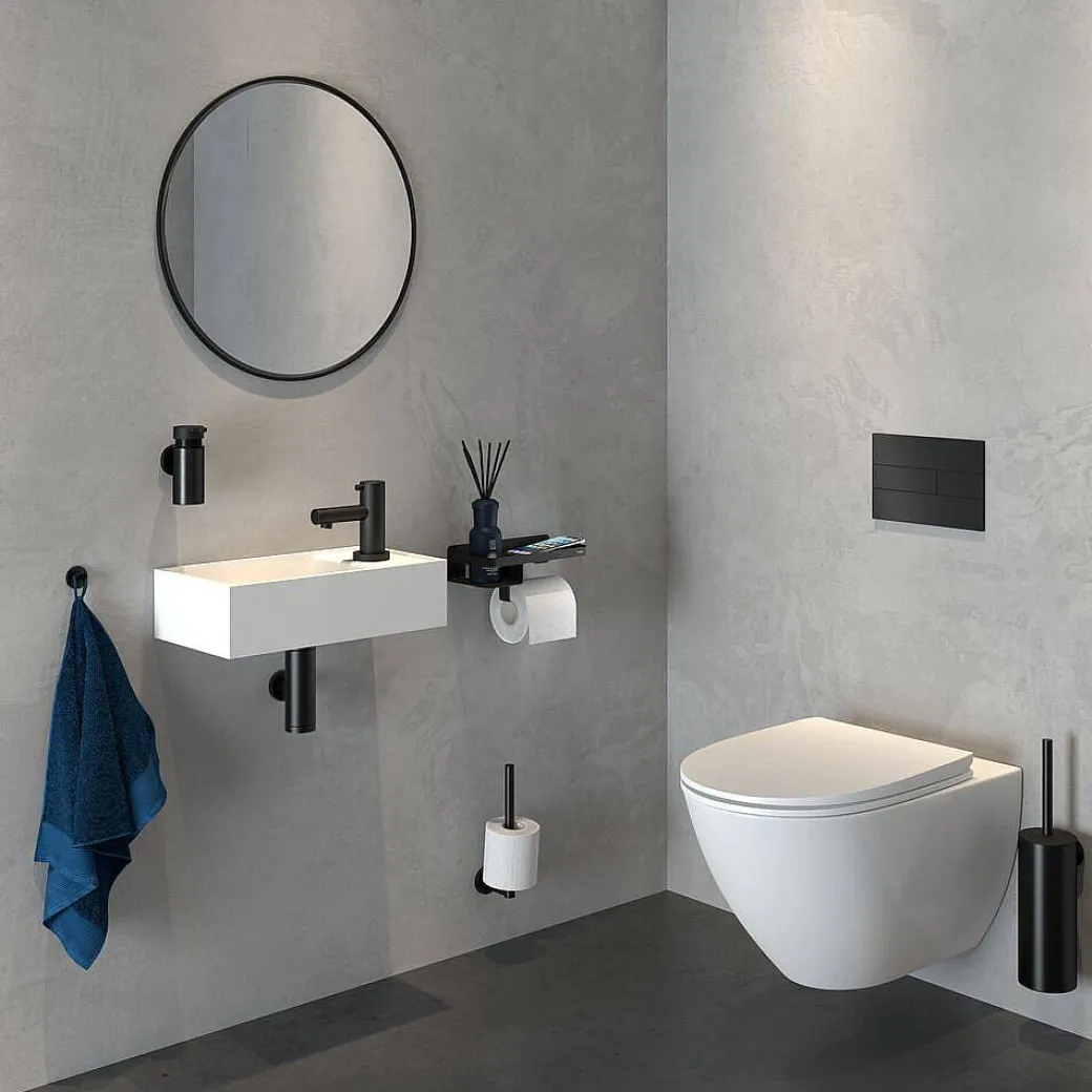 Tiger Caddy Toiletrolhouder Met Planchet Zwart|Brico New