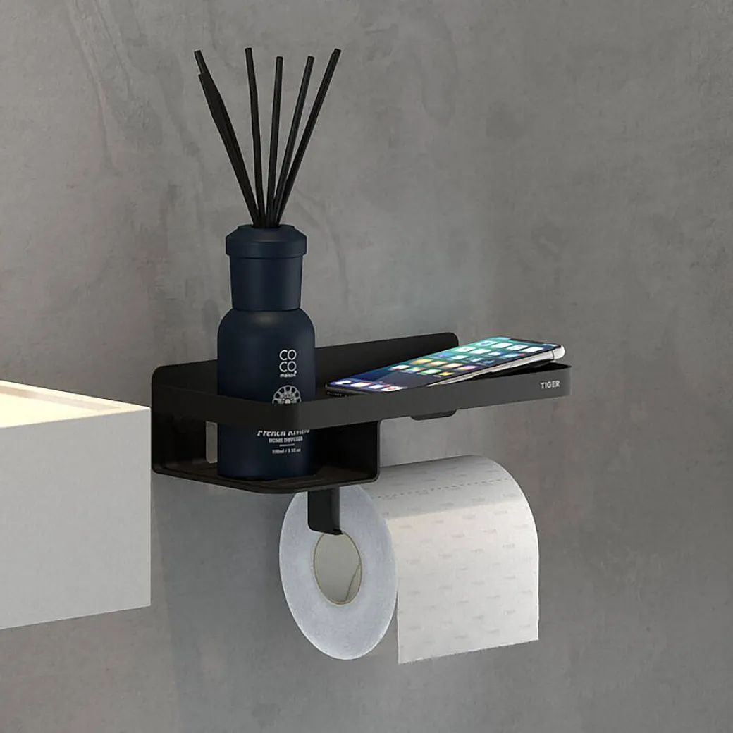 Tiger Caddy Toiletrolhouder Met Planchet Zwart|Brico New