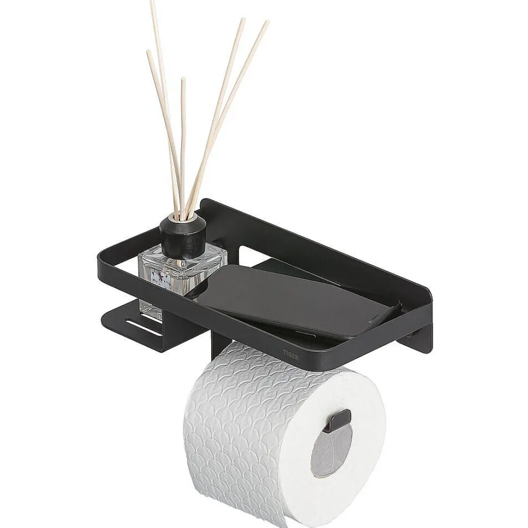 Tiger Caddy Toiletrolhouder Met Planchet Zwart|Brico New
