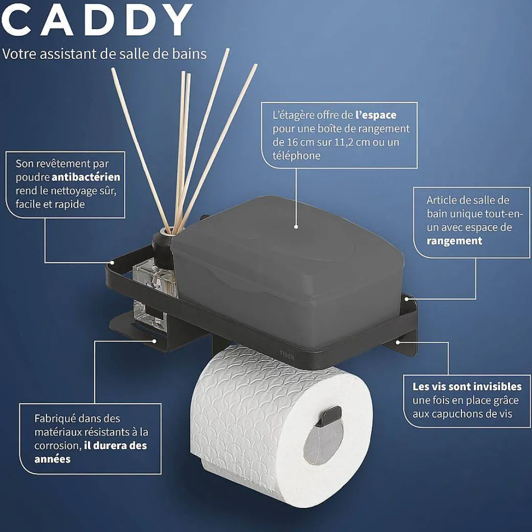 Tiger Caddy Toiletrolhouder Met Planchet Zwart|Brico New