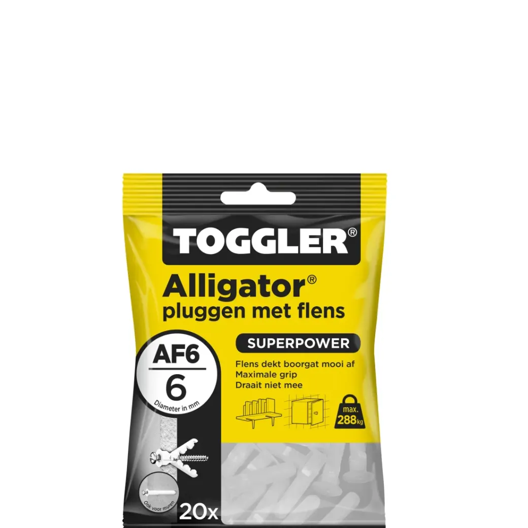 Brico Pluggen-Toggler Alligator Plug + Flens Af6 O6Mm Wanddikte >9,5Mm 20St.