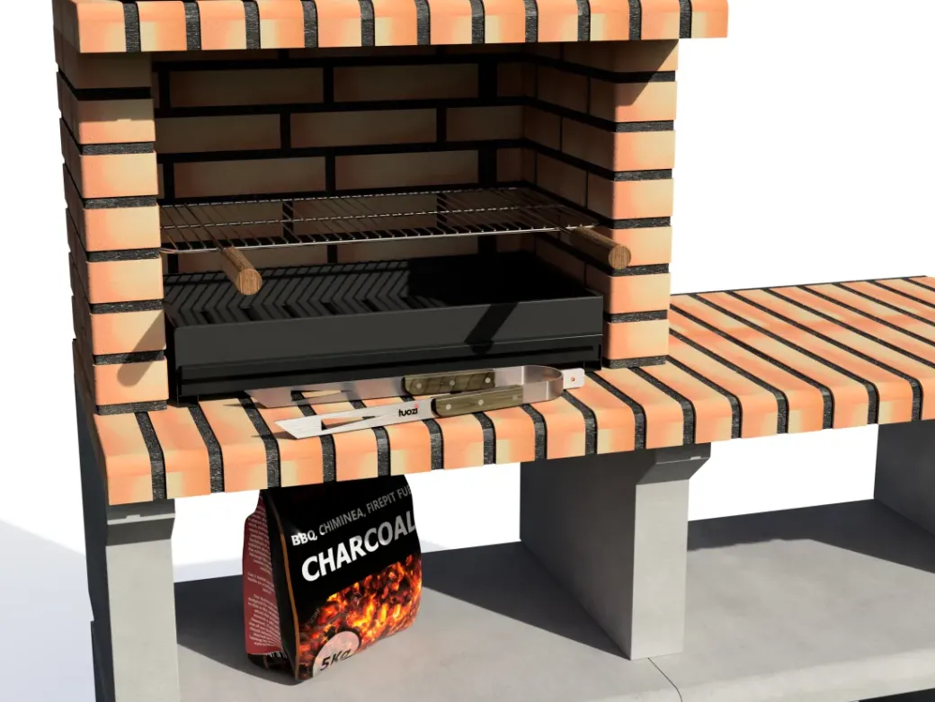 Brico Betonnen Barbecue-Tuozi Stenen Barbecue Napoles Deluxe 144X58X205Cm