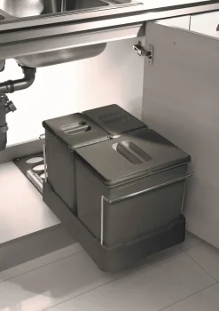 Uitschuifbare Vuilnisemmer 3 Bakken Keuken Modulo Wit|Brico Hot