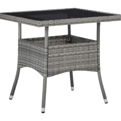 Brico Tuintafels-Vidaxl Tuintafel Poly Rattan En Glas Grijs
