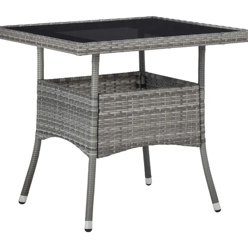 Brico Tuintafels-Vidaxl Tuintafel Poly Rattan En Glas Grijs