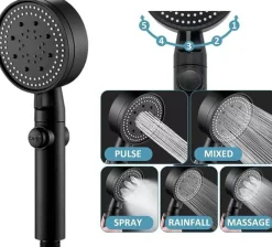 Waterbesparende Douchekop Set - Mat Zwart - 5 Straalstanden|Brico Best