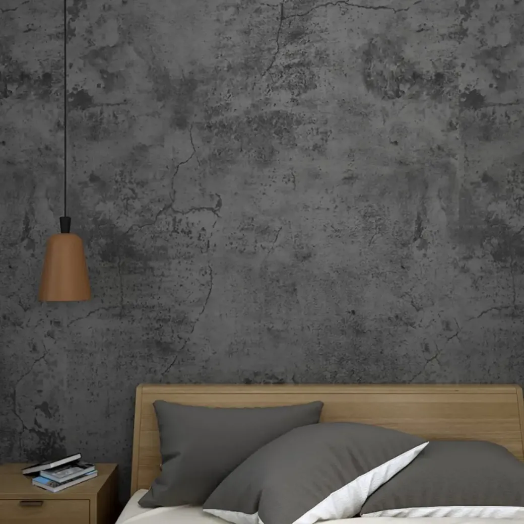 Brico Vinylbehang-Zelfklevend Behang - Pvc - Betonlook - Cemento Grigio Scuro - 122Cmx10M