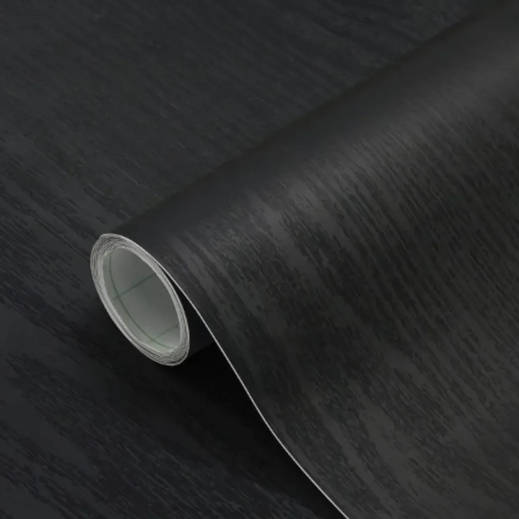 Brico Vinylbehang-Zelfklevend Behang - Vinyl - Zwart - Zwart Houtlook - Houtlook - Legno Nero - 122Cmx10M