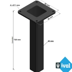 Brico Meubelpoten-Zwarte Tafelpoot Vierkant - 40 X 40 X 720 Mm